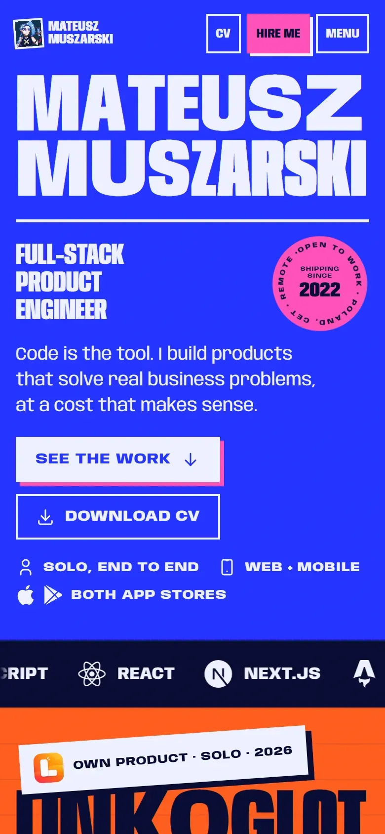 The home page on a phone: the tool band is one row, cut off at both edges, scrolling sideways