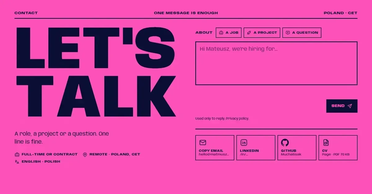 Round 3: Let's talk, with one message box and three topic chips