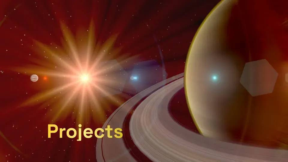 The old site: a glowing planet and the word Projects in space