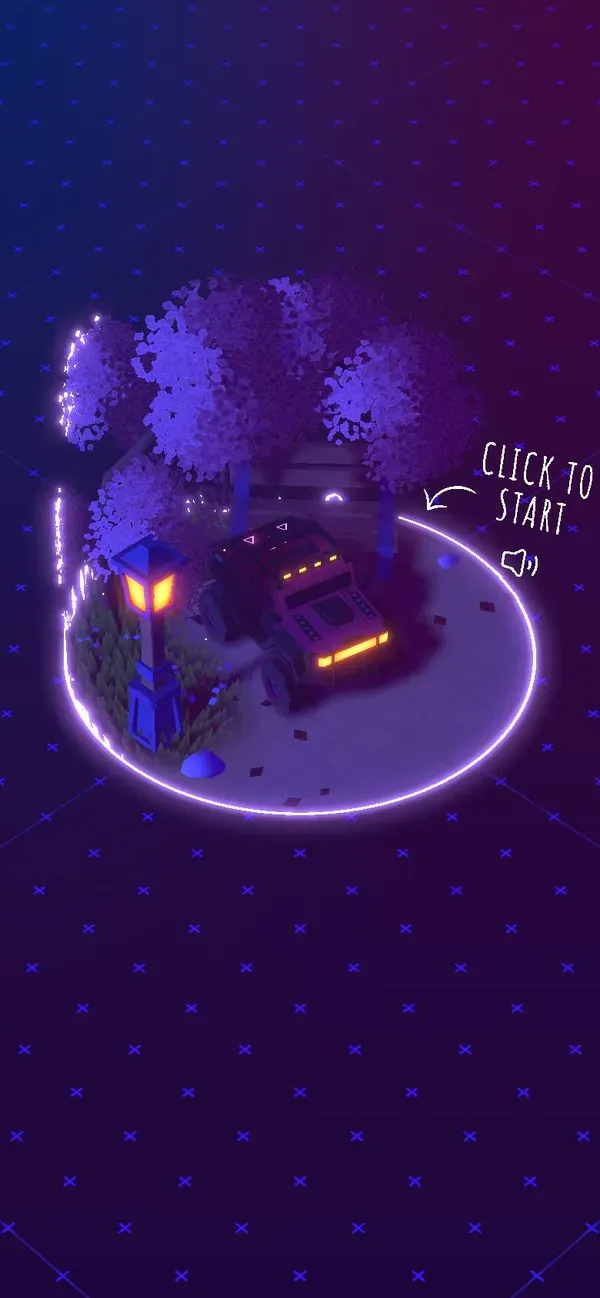 Bruno Simon's portfolio on a phone: a small 3D car in a purple world and the words Click to start