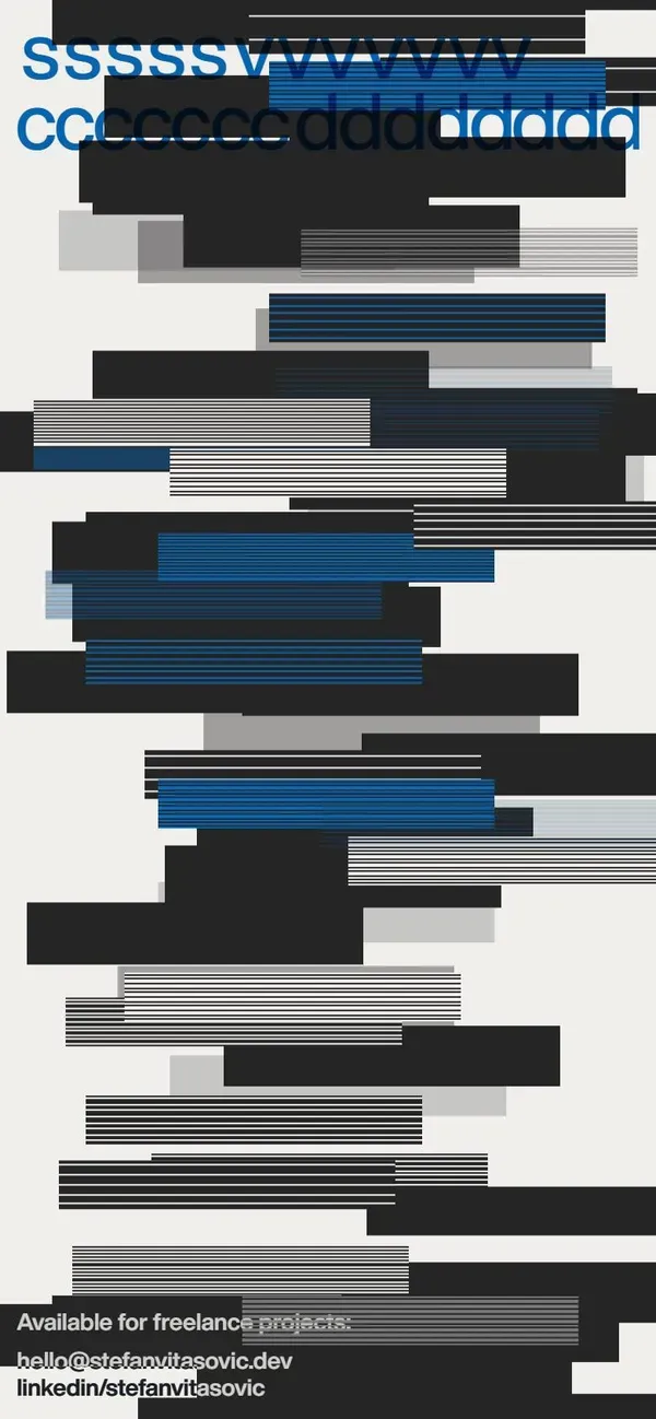 Stefan Vitasović's portfolio on a phone: big type cut by grey redaction bars