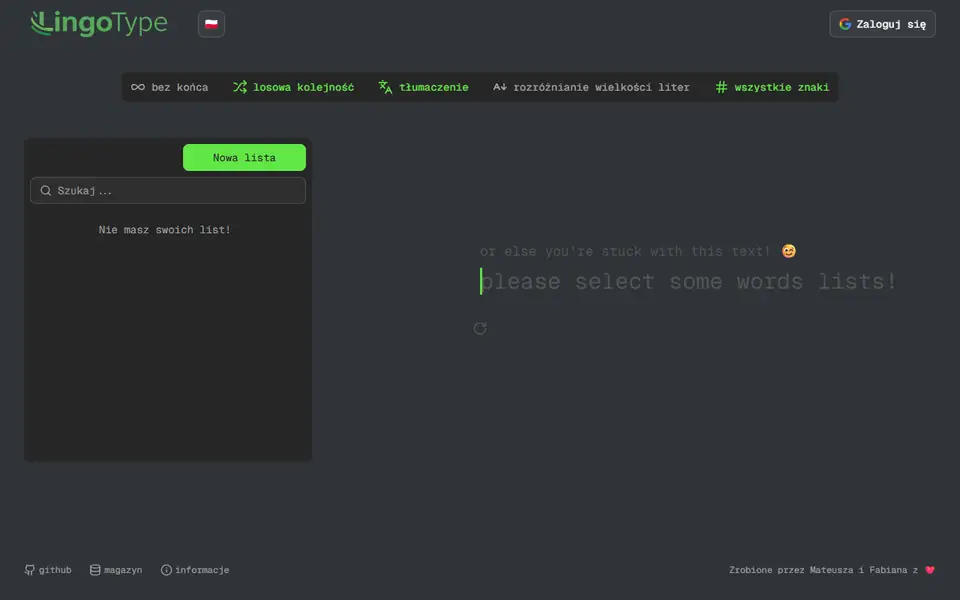 The Lingotype website, the start of the page