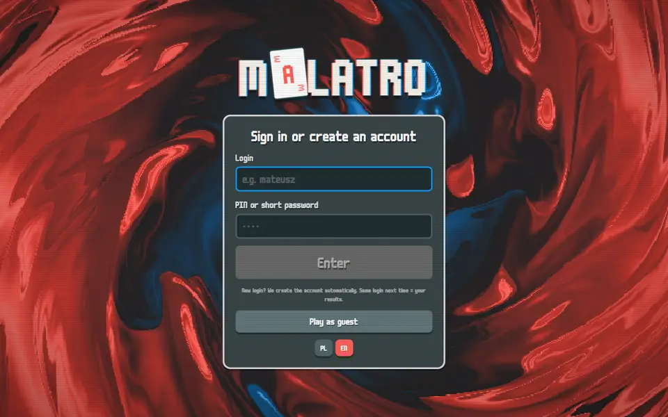 The Malatro website, the start of the page