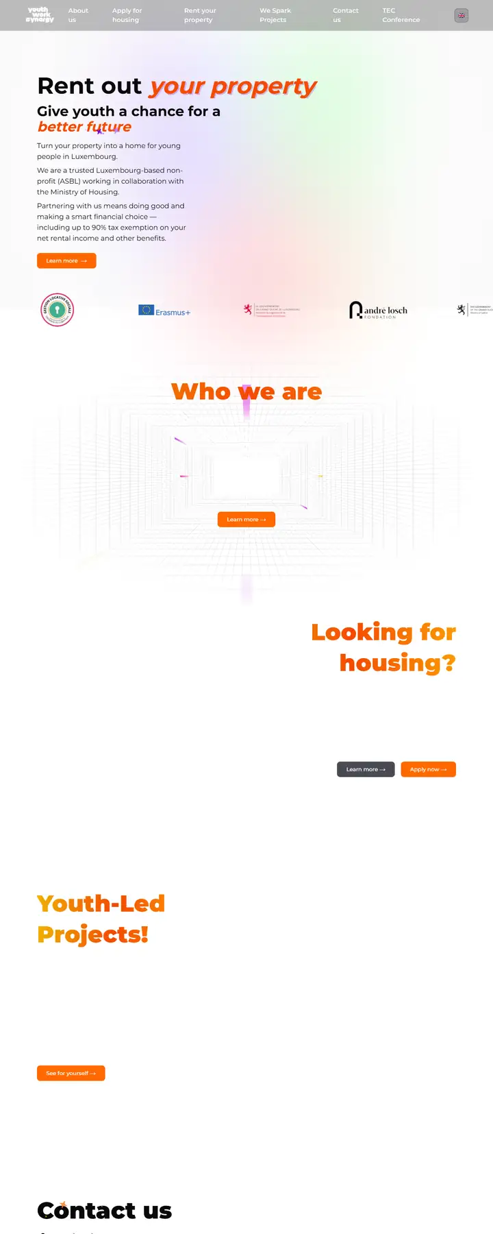 The yws.lu website, the start of the page